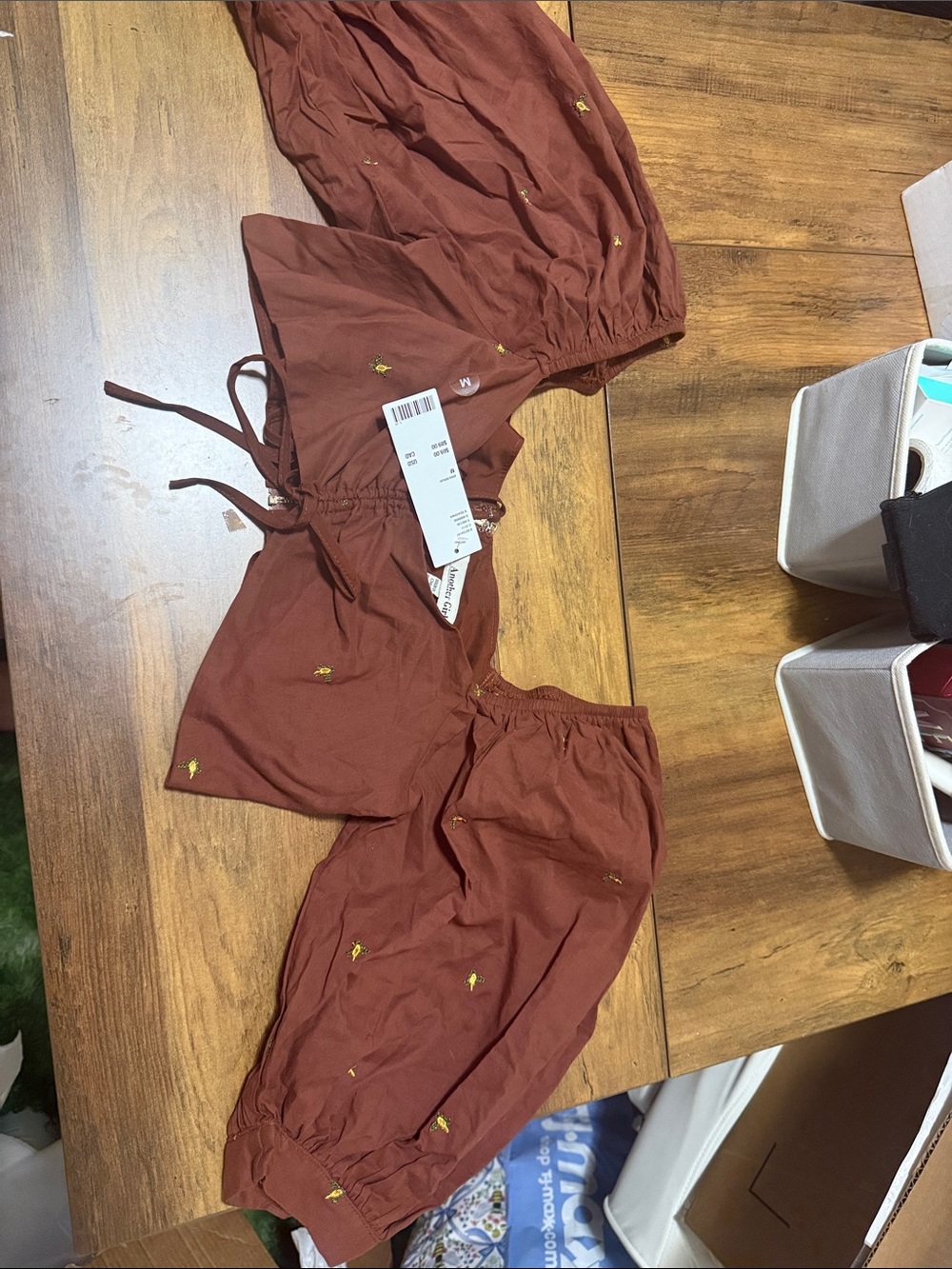 Another girl cropped  Rust Brown Embroidered Drawstring Bottoms